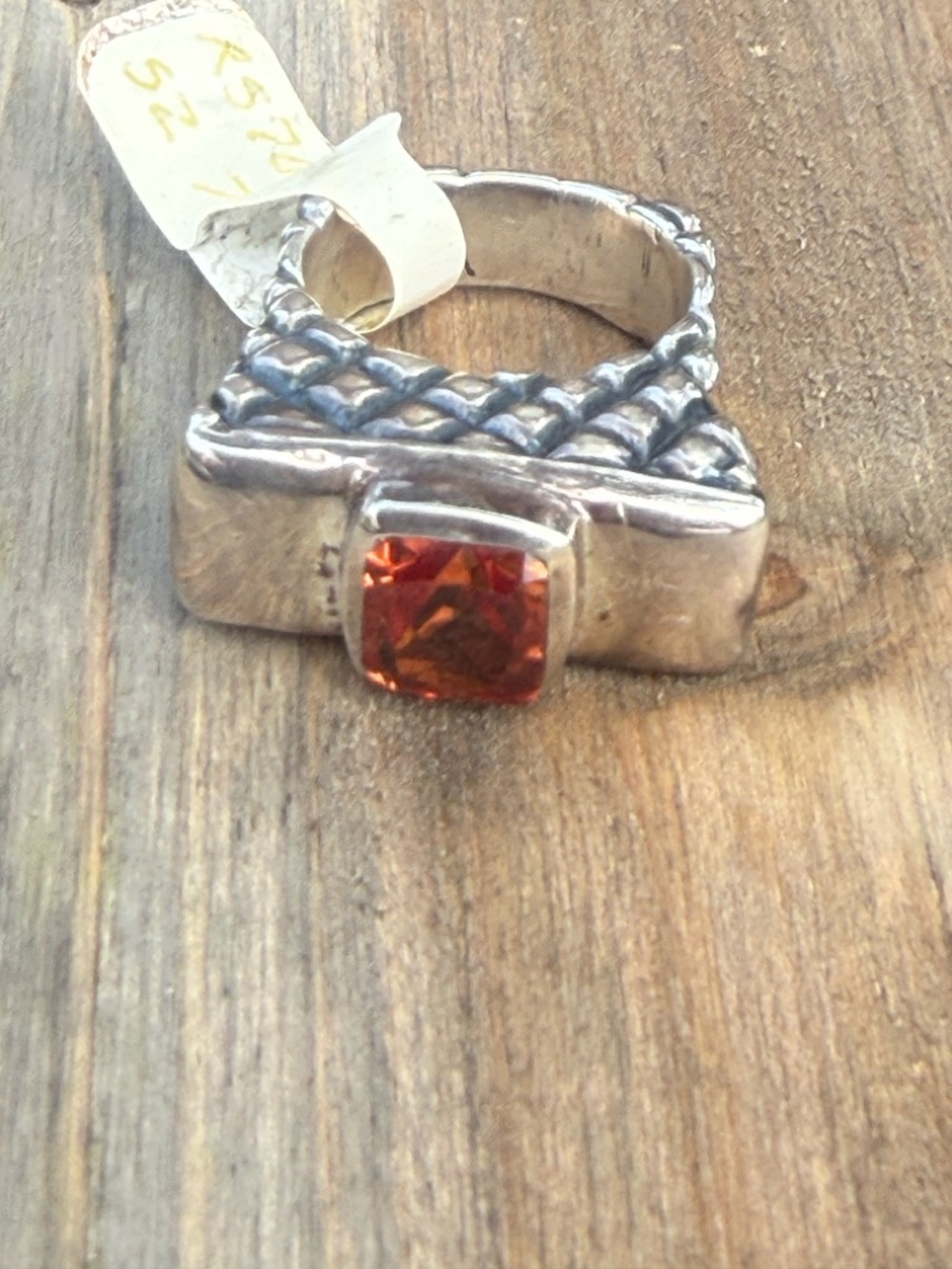 Dian Malouf Sterling Silver and Deep Orange Stone